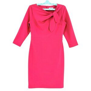 Calvin Klein Women's Stretch Zip Back 3/4 Sleeve Pink Bow Neck Sheath Dress Sz 8